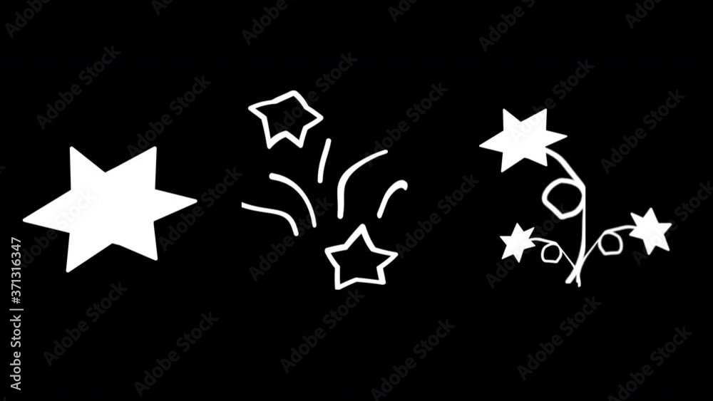 A series of hand drawn stars on a transparent background in a stop motion style A series of hand drawn stars on a transparent background in a stop motion style
