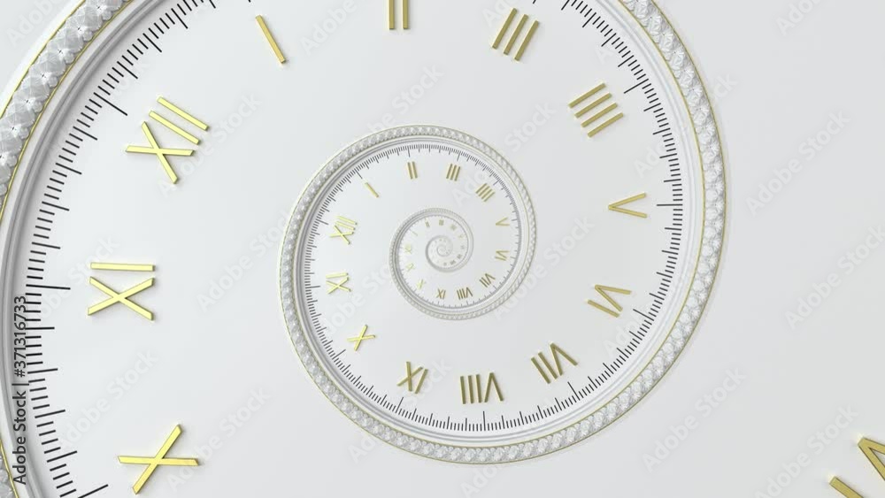 Abstract modern white spiral clock dial. Infinite time concept.