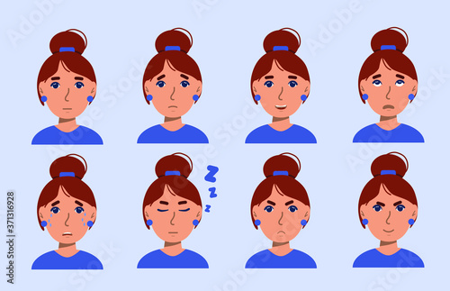 Girl set of emotions. Stock vector illustration.