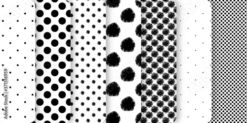 Seamless Black and White Distressed Polka Dot 7 Pattern Collection. Fully scalable vector artwork.	