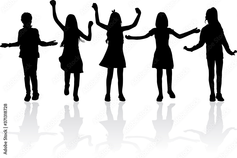 Black silhouette of children on white background. Black silhouette of children on white background.