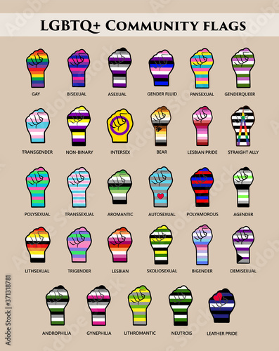 LGBT community flags on hands. stickers or poster for print or web.
