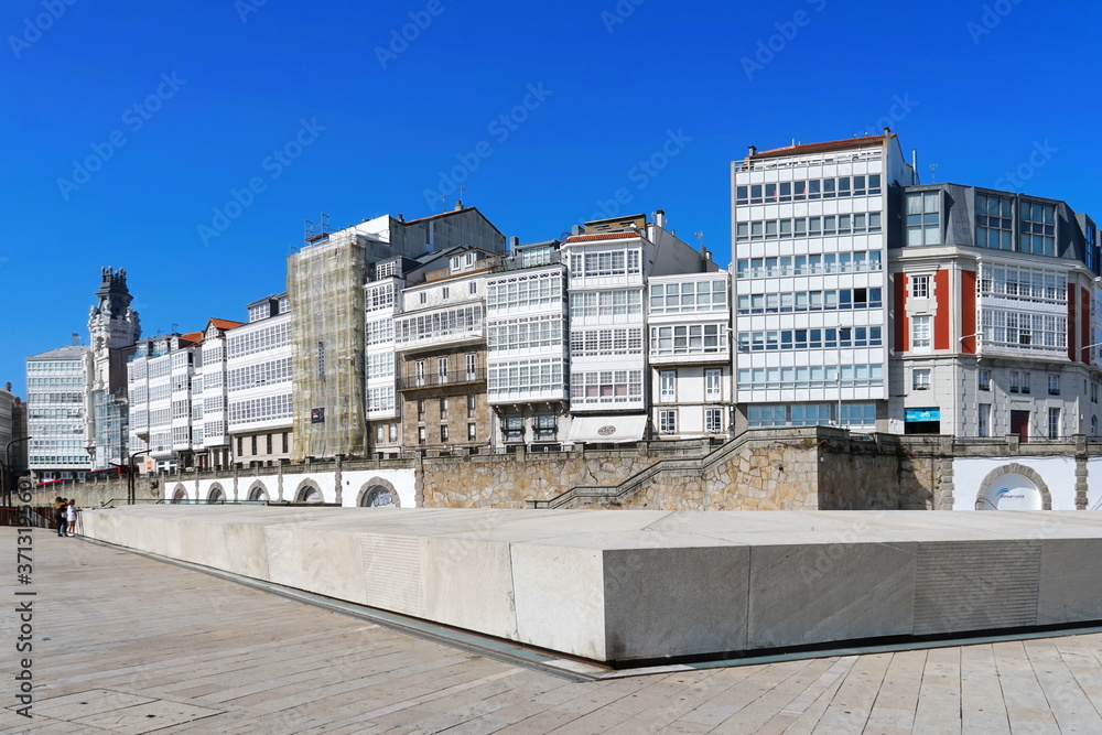 Traditional-style buildings on the promenade of 'O Parrote', in the city of Coruna Traditional-style buildings on the promenade of 'O Parrote', in the city of Coruna