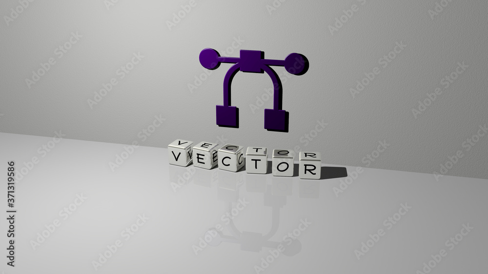 vector text of cubic dice letters on the floor and 3D icon on the wall - 3D illustration vector text of cubic dice letters on the floor and 3D icon on the wall - 3D illustration