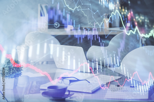 Wallpaper Mural Double exposure of stock market graph drawing and office interior background. Concept of financial analysis. Torontodigital.ca