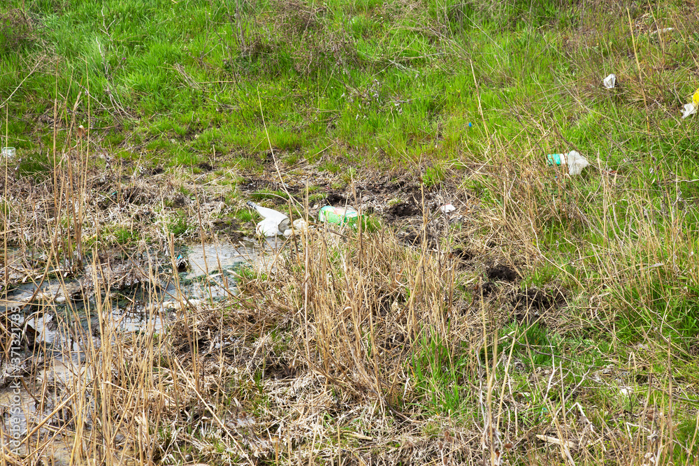 Fototapeta premium Sewage drains into the river, the sea, the lake. Environmental pollution. Wastewater, ecological catastrophe