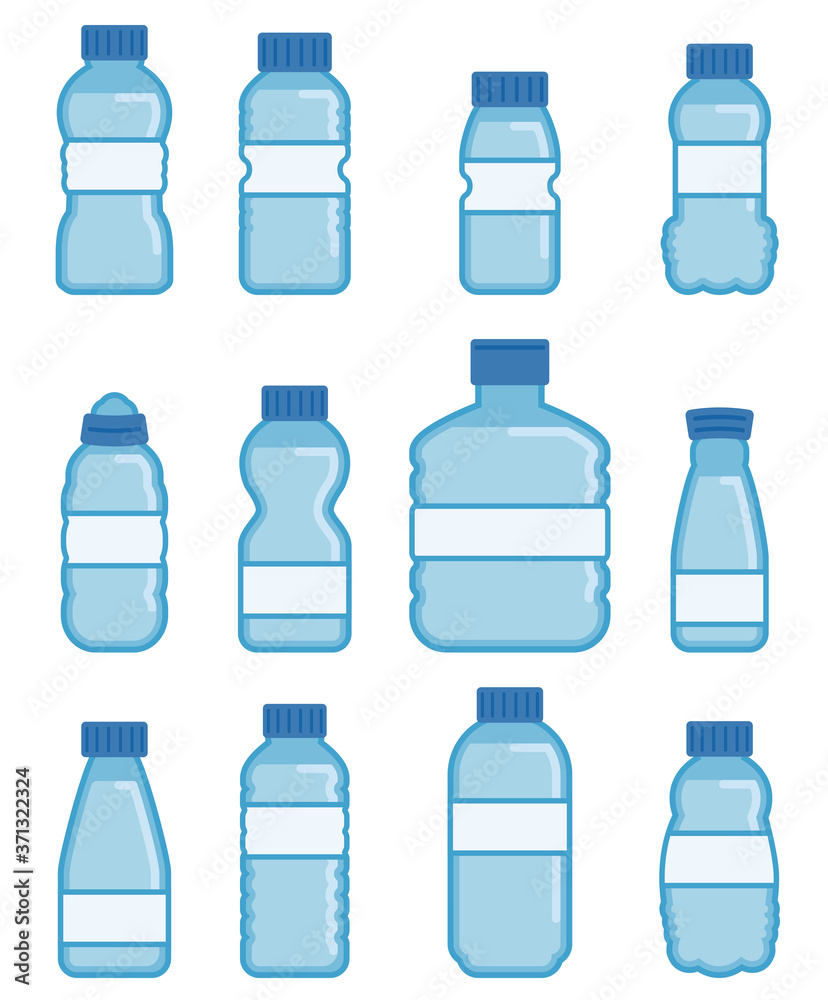 Blue plastic bottle with cap set flat design.Vector illustration of water bottle collection. Blue plastic bottle with cap set flat design.Vector illustration of water bottle collection.
