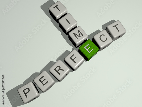 perfect time crossword by cubic dice letters - 3D illustration for background and icon