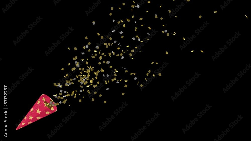 Alpha channel file - Party cracker exploding animation, flying confetti
