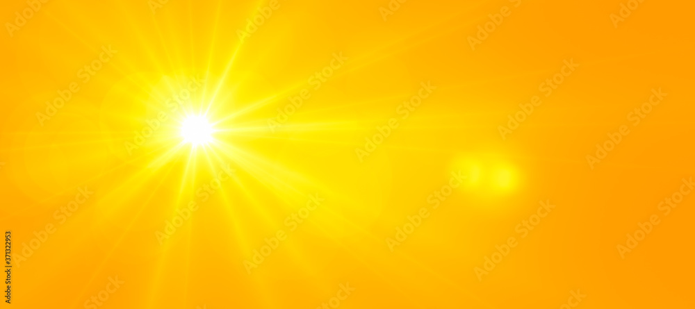 Sunny summer background, orange sun with lens flare. Heat wave 3D illustration Sunny summer background, orange sun with lens flare. Heat wave 3D illustration