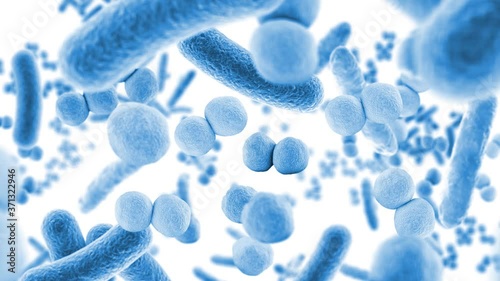Animation floating through blue microbes, healthy microbiome