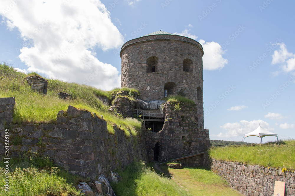 Bohus Fortress tower in a sunny day, Kungalv, Bohuslan, Sweden.