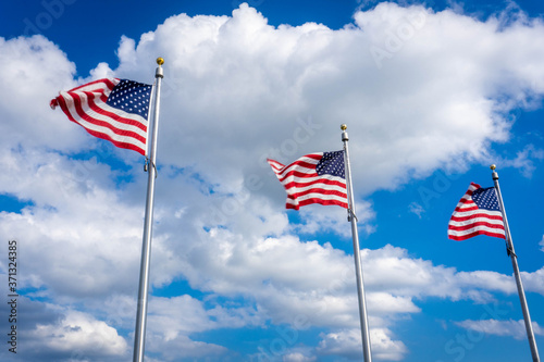 3 American Flags blowing in the wind, The Stars and Stripes