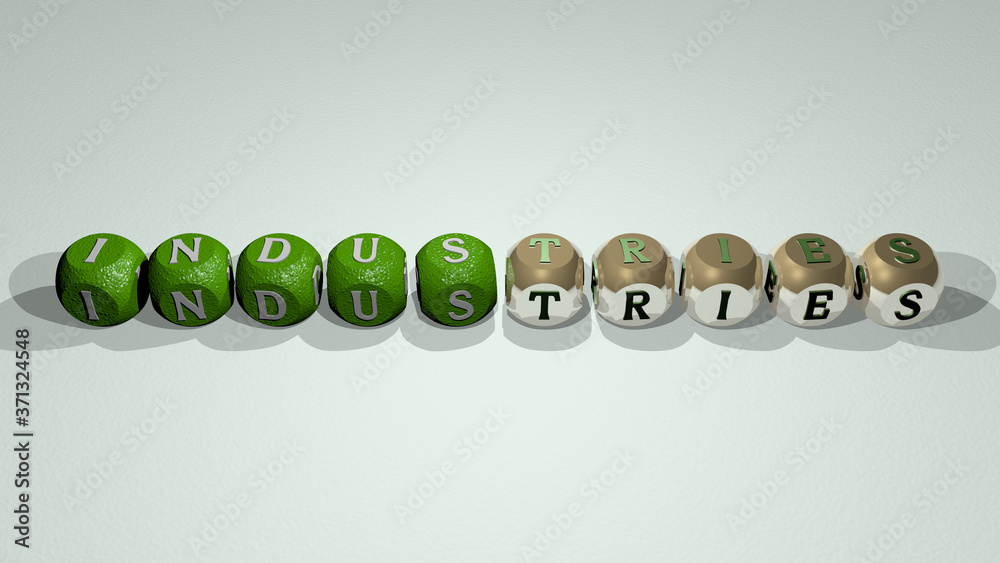 crosswords of industries arranged by cubic letters on a mirror floor, concept meaning and presentation for background and design crosswords of industries arranged by cubic letters on a mirror floor, concept meaning and presentation for background and design