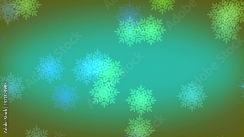 Motion with falling snowflakes against colorful background. Seamless 4k asbtract animation