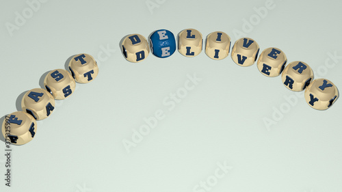 Foto FAST DELIVERY text of dice letters with curvature - 3D illustration for backgrou