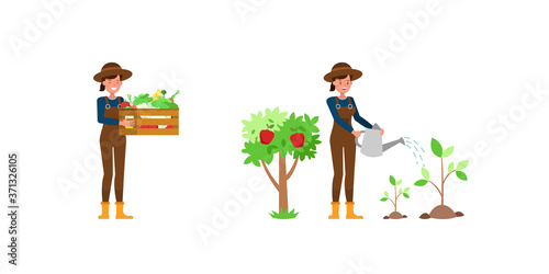 Woman farmer character vector design. Presentation in various action.