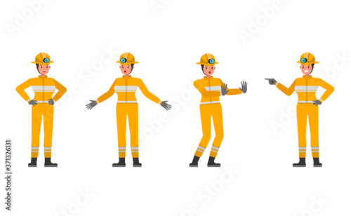Woman Firefighter character vector design. Presentation in various action.