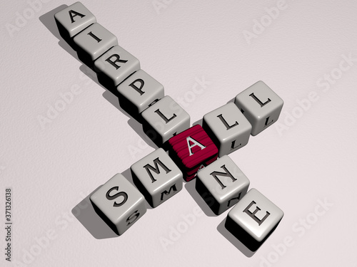 small airplane crossword by cubic dice letters - 3D illustration for background and beautiful