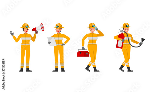 Woman Firefighter character vector design. Presentation in various action.