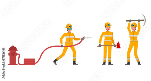 Woman Firefighter character vector design. Presentation in various action.