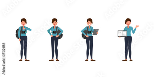 Woman photographer character vector design. Presentation in various action.
