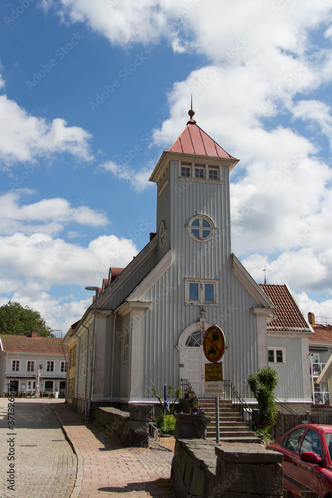 Fototapeta premium Typical street with colorful building, Kungalv, Sweden.