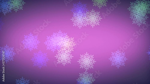 Motion with falling snowflakes against colorful background. Seamless 4k asbtract animation