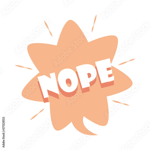 slang bubbles, sticker shape star nope word over white background, flat icon design