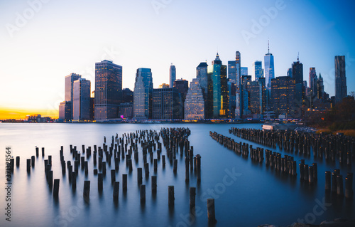 new york city skyline buildings cityscape panorama sunset manhattan usa 