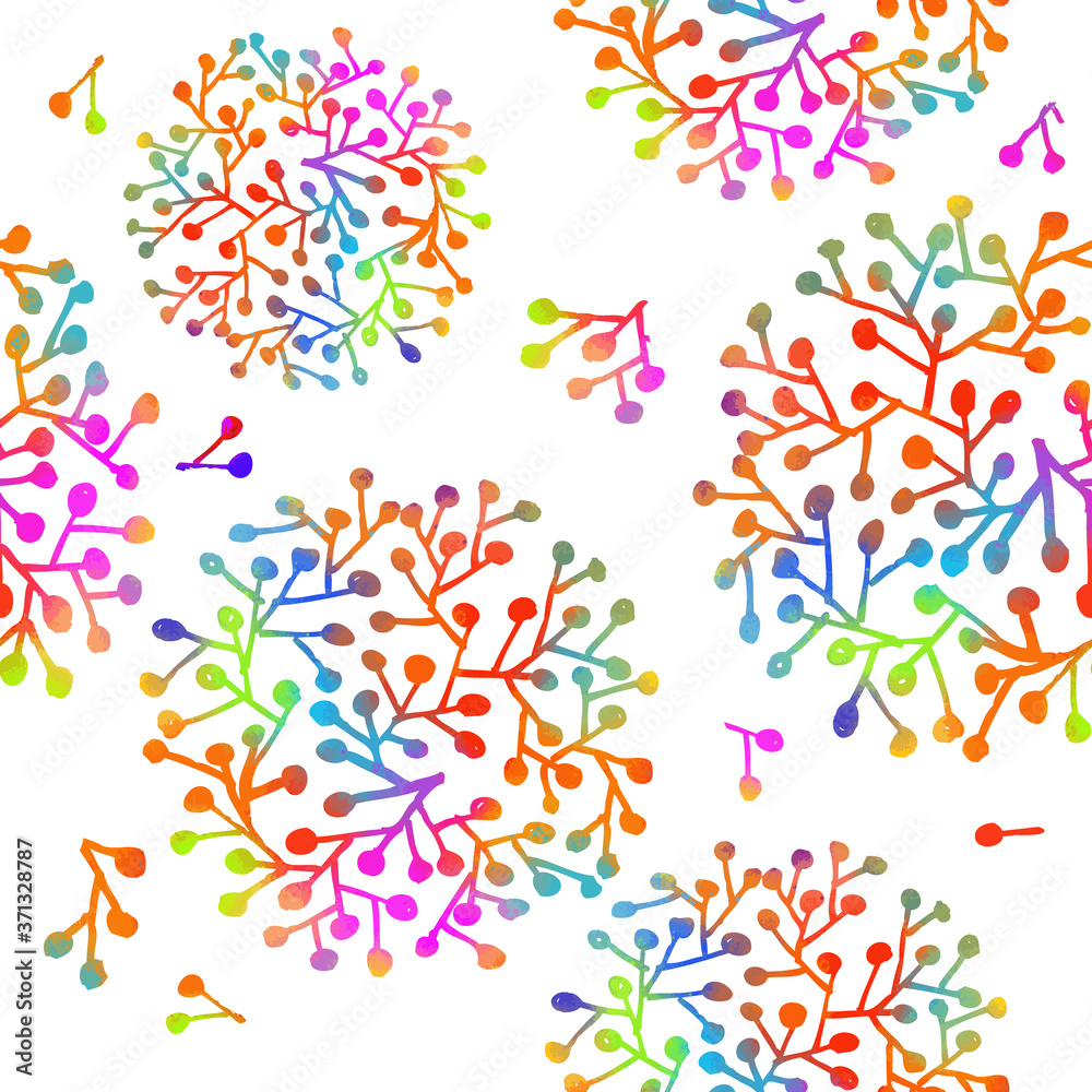 A seamless background with colorful flowers. Mixed media. Vector illustration
