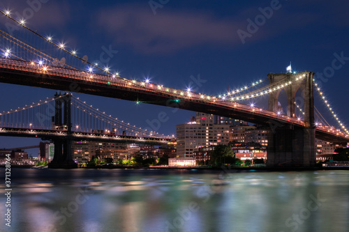 View on Dumbo with Brooklyn and Manhattan bridge at night with a long exposure,