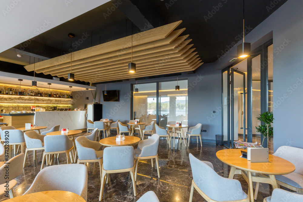 Interior of a empty modern hotel cafe bar