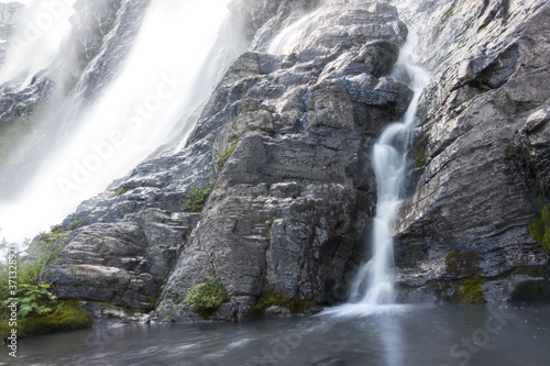 Petain Falls Base, a Beautiful Cascading Waterfall in Elk Lakes Provincial Park, British Columbia Canada