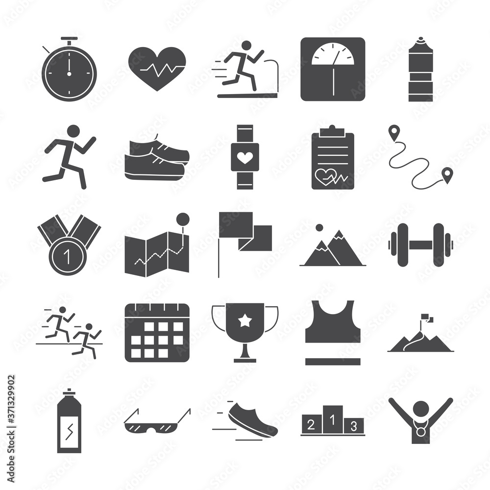 running sport race line icons set design running sport race line icons set design