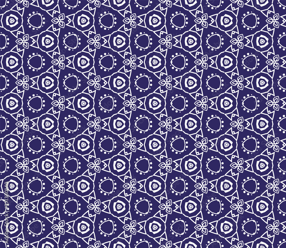 Intricate geometric pattern in classic blue and white seamless pattern vector background