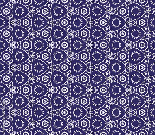 Intricate geometric pattern in classic blue and white seamless pattern vector background