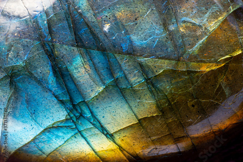 Vibrant Macro Photo of an Iridescent Blue Labradorite Stone.  