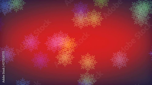 4k Seamless Animation with Snowflakes falling against colorful Christmas Background