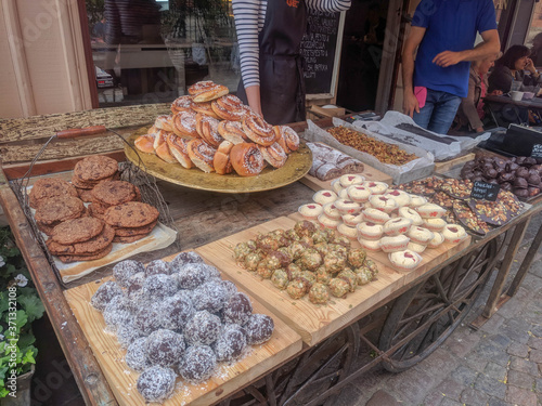 Gothenburg, Sweden - June 18 2019: the view of shops in the old Haga district on June 18 2019 in Gothenburg, Sweden.
