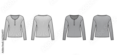 Φωτογραφία Ribbed classic men's styles cotton-jersey top technical fashion illustration with long sleeves, scoop henley neckline