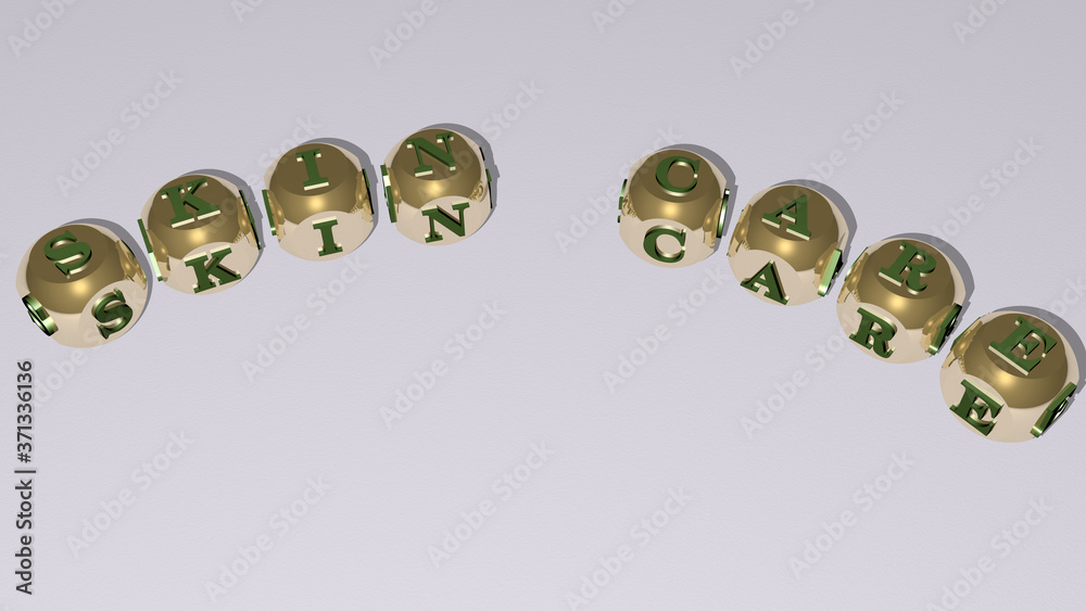 skin care text of dice letters with curvature - 3D illustration for background and beauty skin care text of dice letters with curvature - 3D illustration for background and beauty