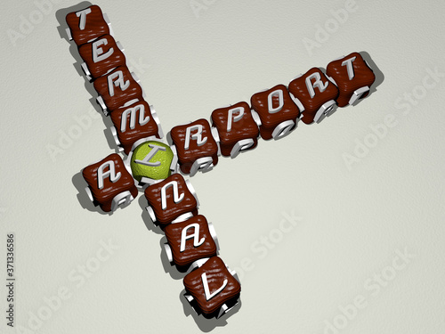 AIRPORT TERMINAL crossword of colorful cubic letters - 3D illustration for airplane and aircraft photo