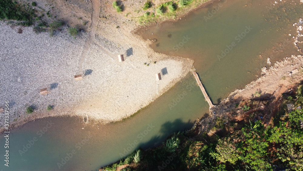 top view a clean tropical river in summer