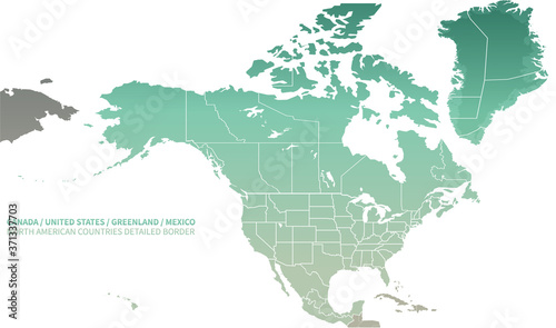North American Countries Map. The main boundary map of Canada, the United States, Greenland, and Mexico.