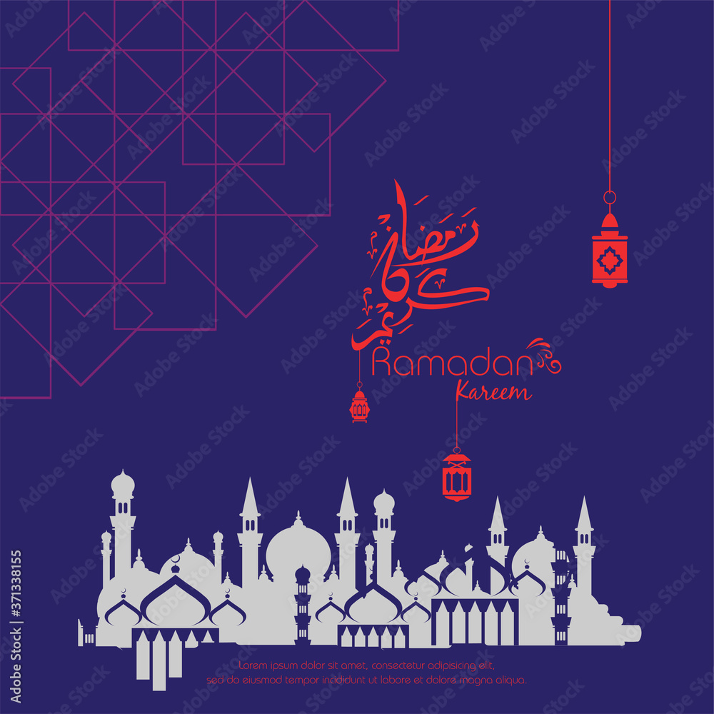 Fototapeta Ramadan kareem. Islamic design with arabic calligraphy and mosque background. - Translation of arabic calligraphy : Ramadan