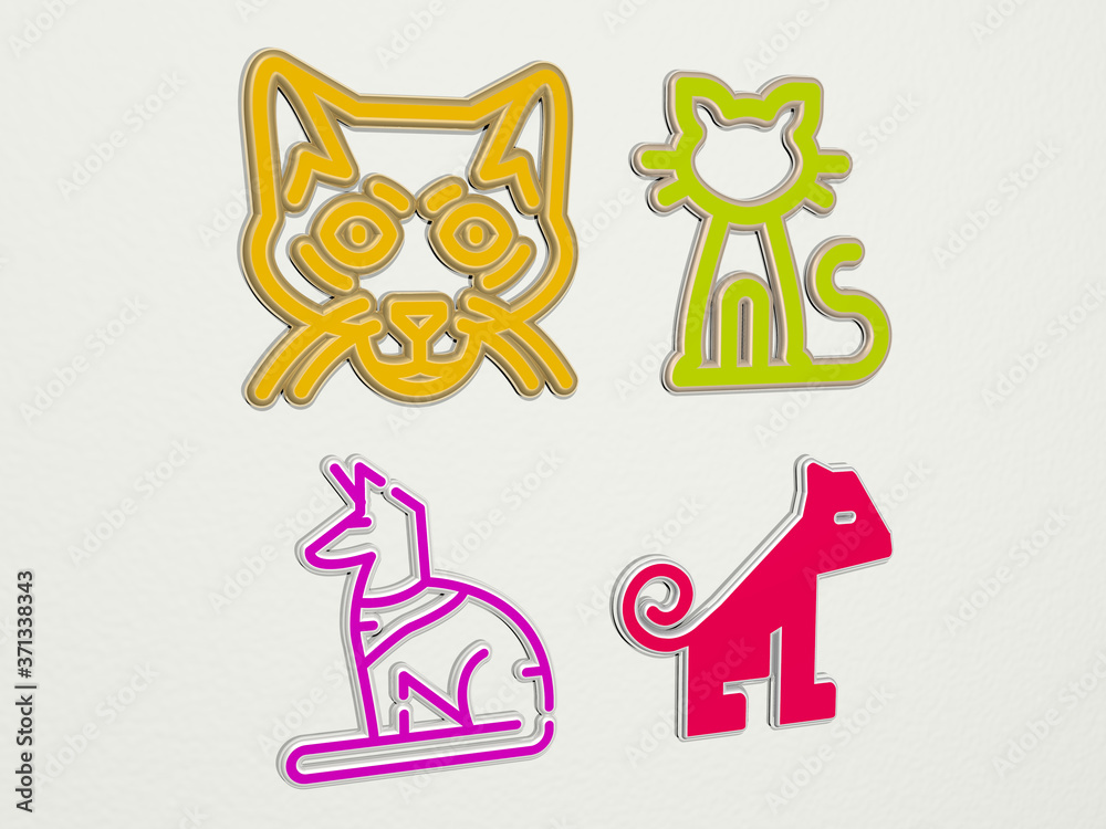 Naklejka premium cat 4 icons set - 3D illustration for animal and background