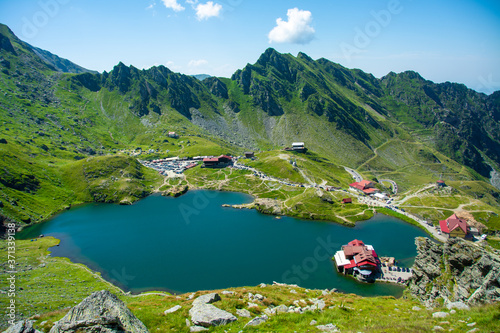 Lake Balea in the Fagaras Mountains seen from above - Romania 03.Aug.2020 photo