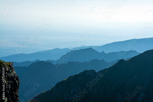 mountains seen through the hazy atmosphere