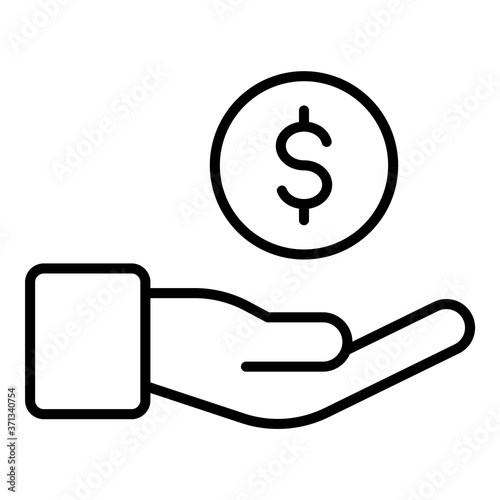 Dollar Coin On Palm Flat Icon Isolated On White Background